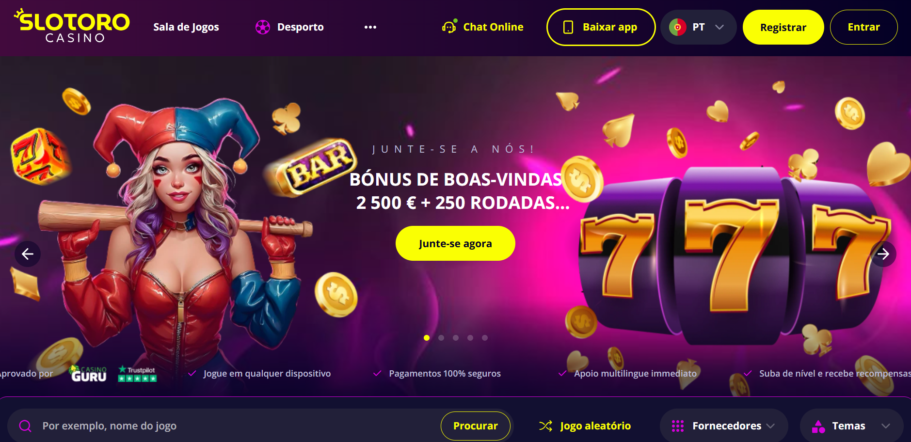 Slotoro Casino — 100% até €500 + 200 free spins