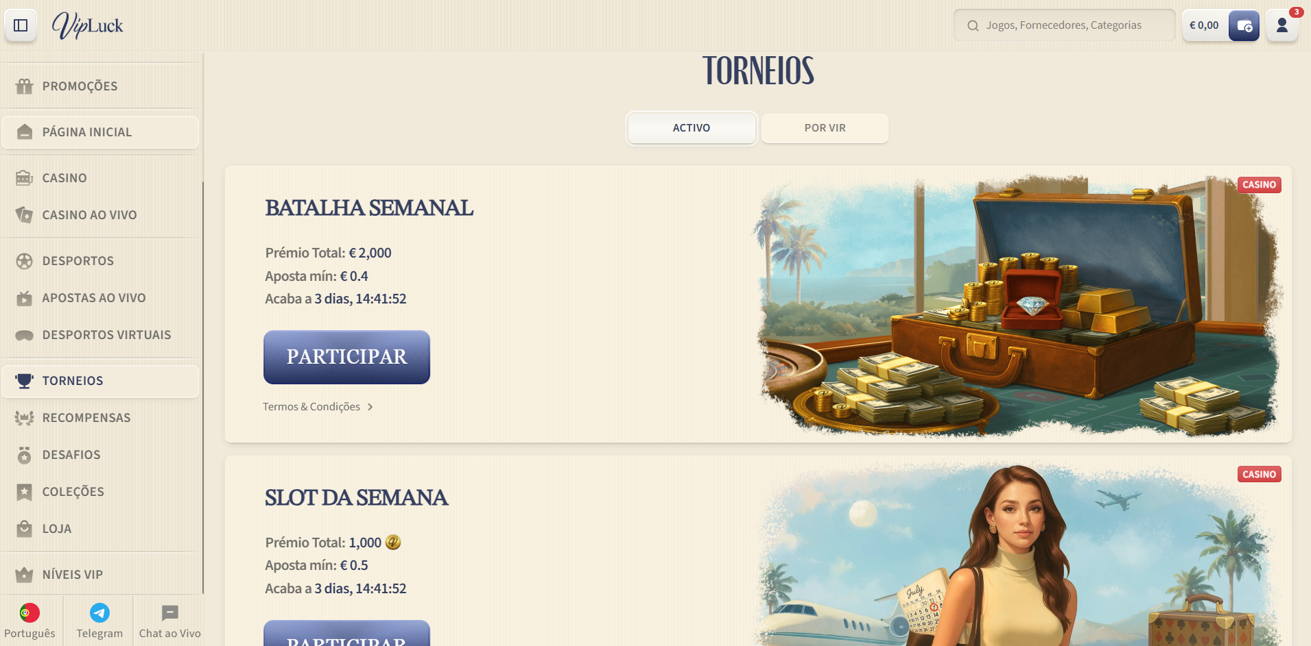 Torneios e promoções do VipLuck